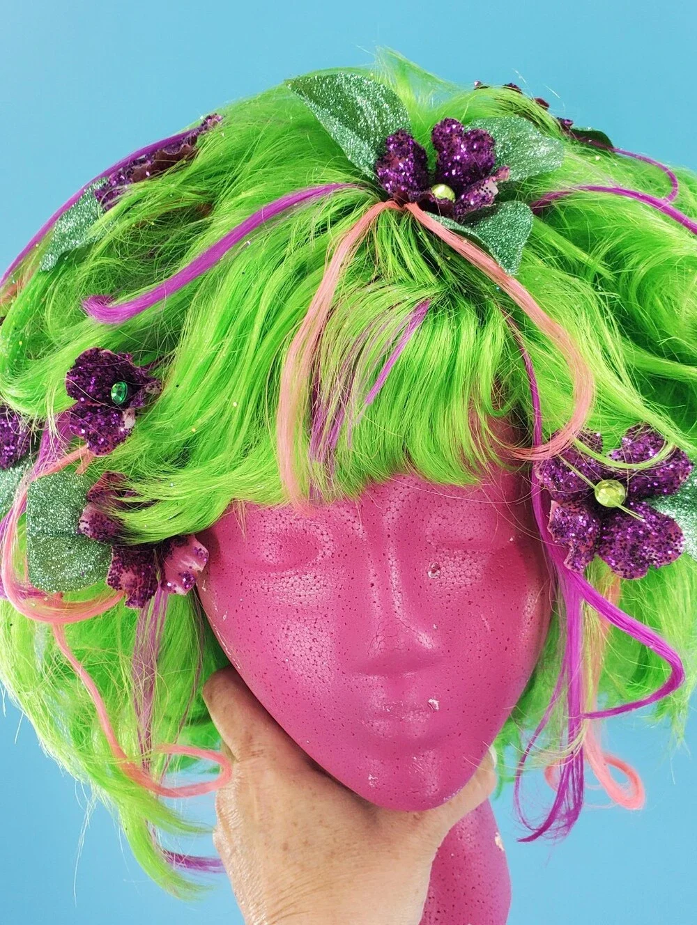 Fifi's custom green and purple wig